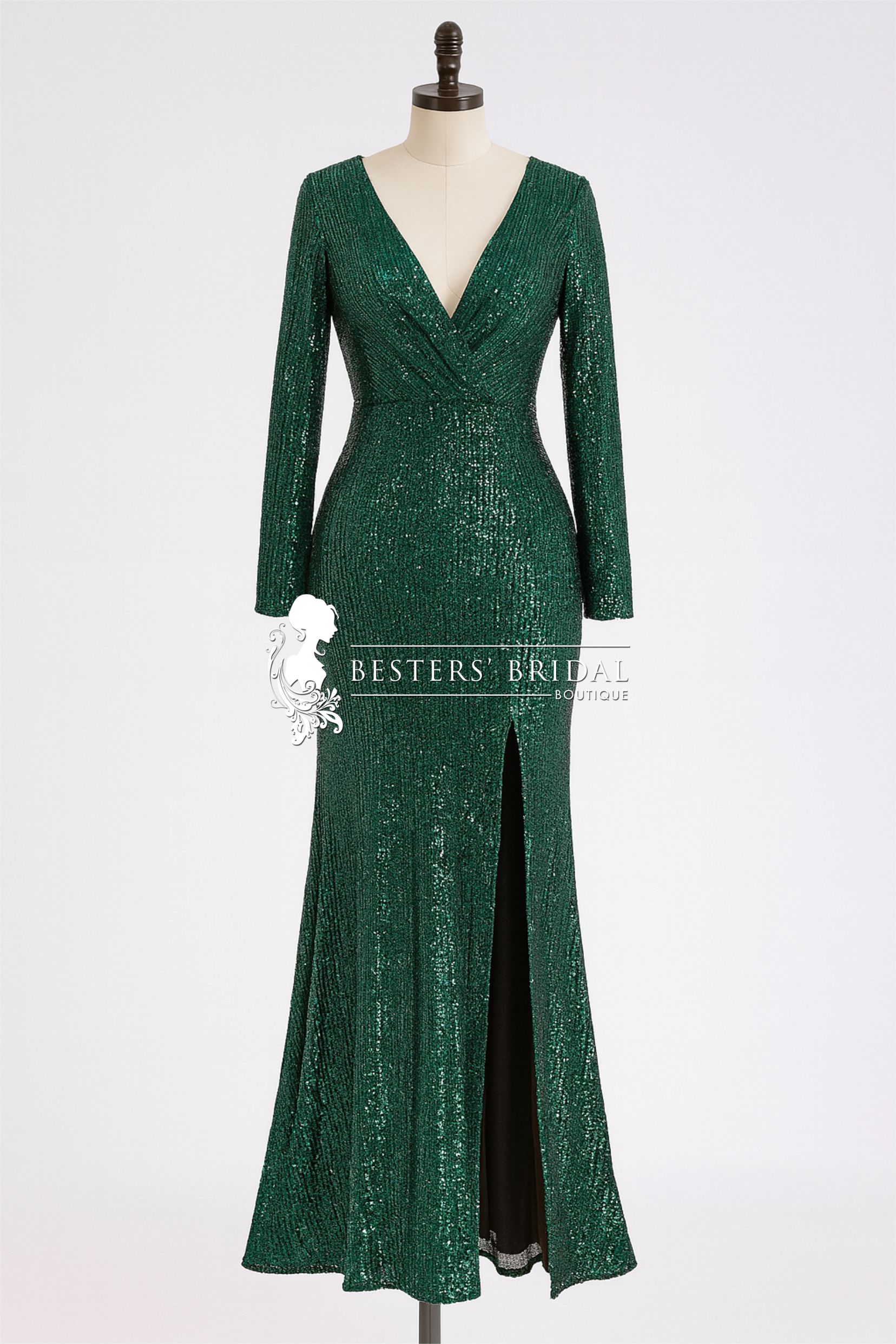 NYX Shiny V Neck Sequin Evening Party Dress with Long Sleeve