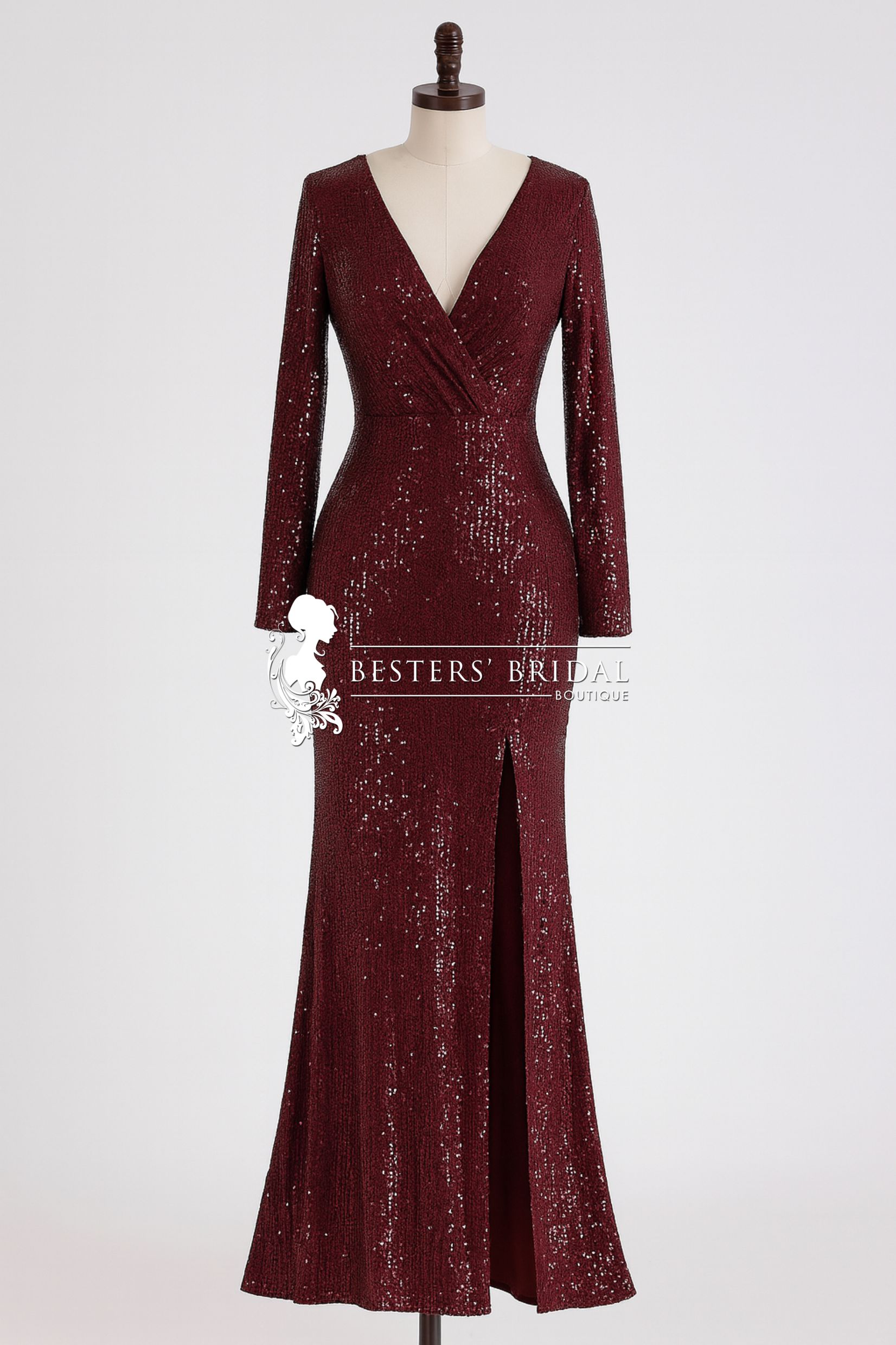 NYX Shiny V Neck Sequin Evening Party Dress with Long Sleeve