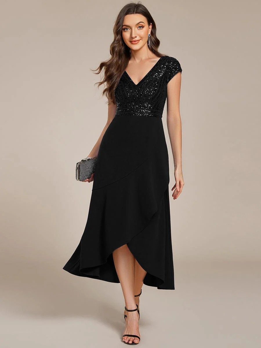 Baylor Short Sleeve V-Neck Midi Sequin Formal Dress This dress is not currently in stock but is available to order.