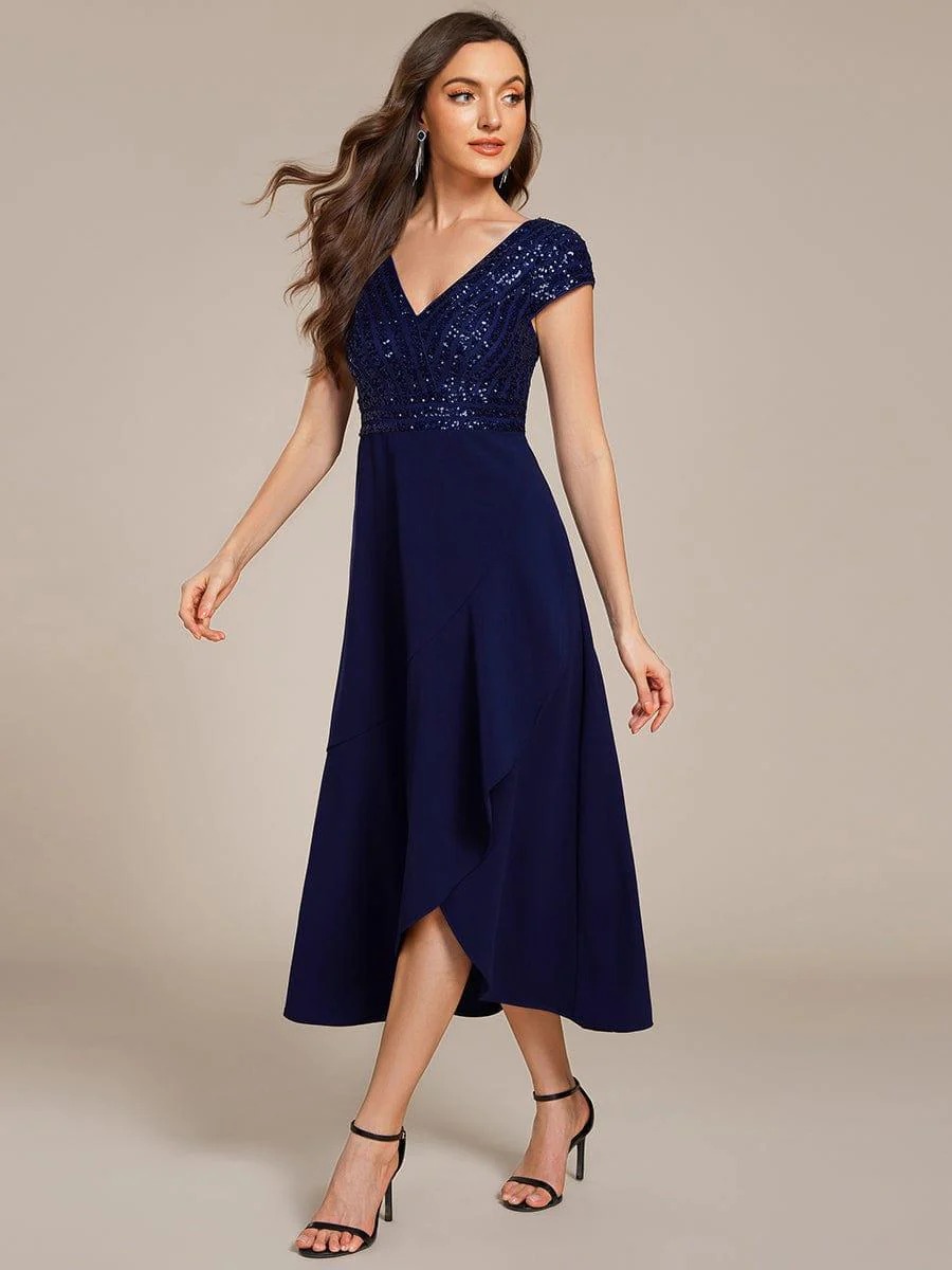 Baylor Short Sleeve V-Neck Midi Sequin Formal Dress This dress is not currently in stock but is available to order.
