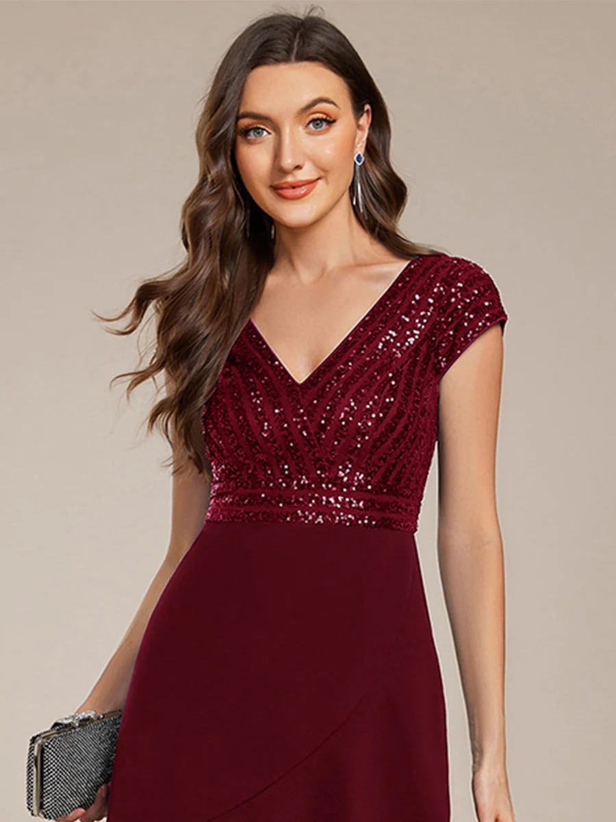 Baylor Short Sleeve V-Neck Midi Sequin Formal Dress This dress is not currently in stock but is available to order.