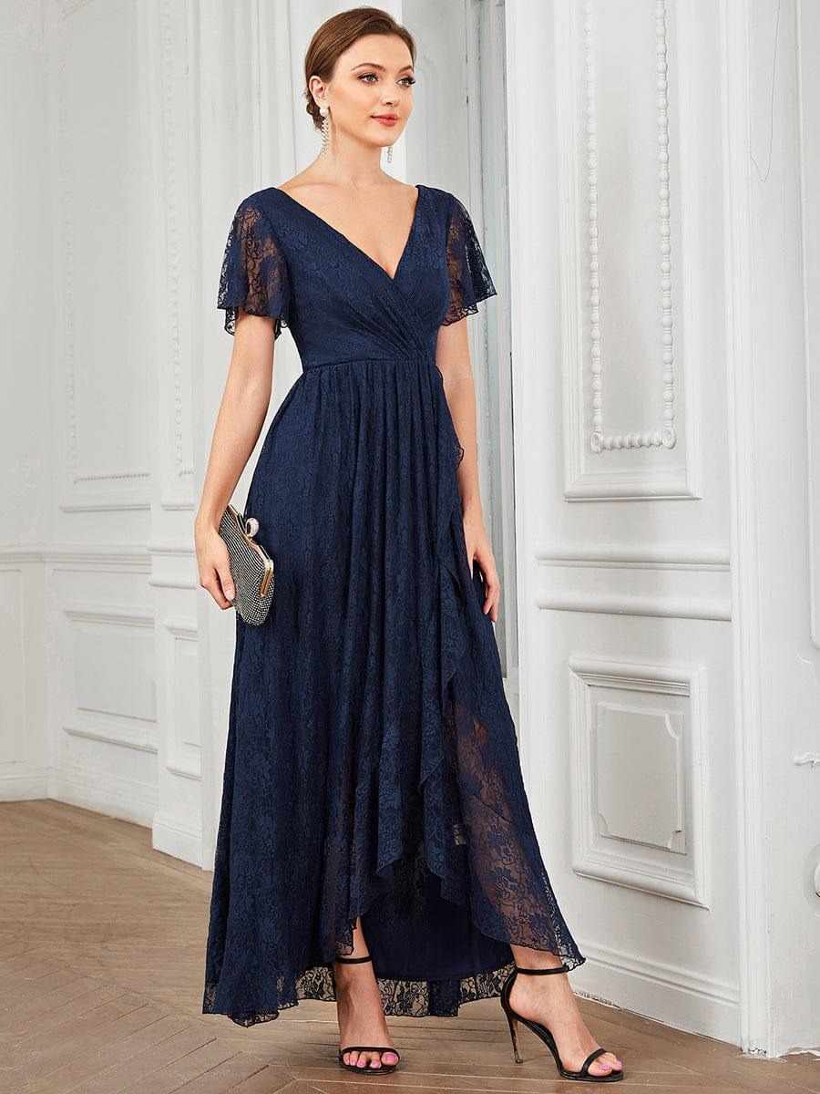 Elise A beautifully detailed Mother of the Bride dress featuring soft short sleeves, romantic ruffled lace, and a flattering silhouette for effortless elegance. This dress is not currently in stock but is available to order.